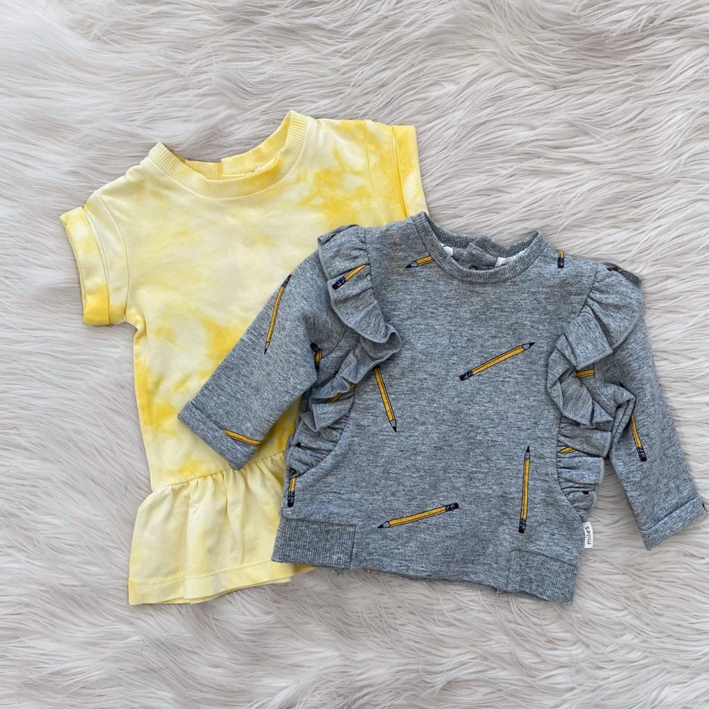 Miles The Label Baby Girl Yellow Dress Gray Pencil School Sweatshirt Bundle Lot